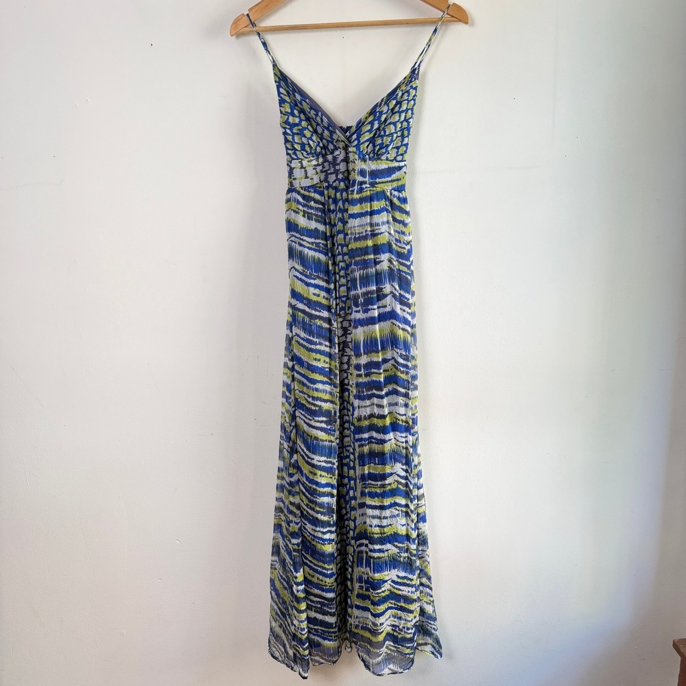 GLAM Silk Maxi Dress Summer Small Blue Green Excellent Boho Flowy Long‎ D3597